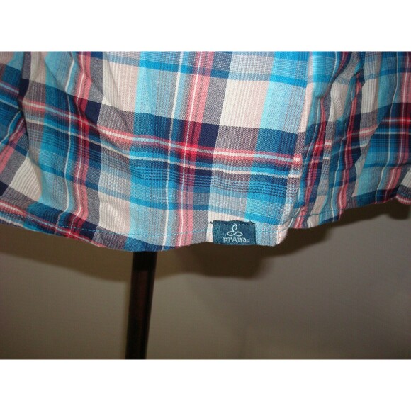 New Womens NWT M Blue White Red Pink PrAna Top Plaid Organic Casual Gina Roll - Picture 7 of 9